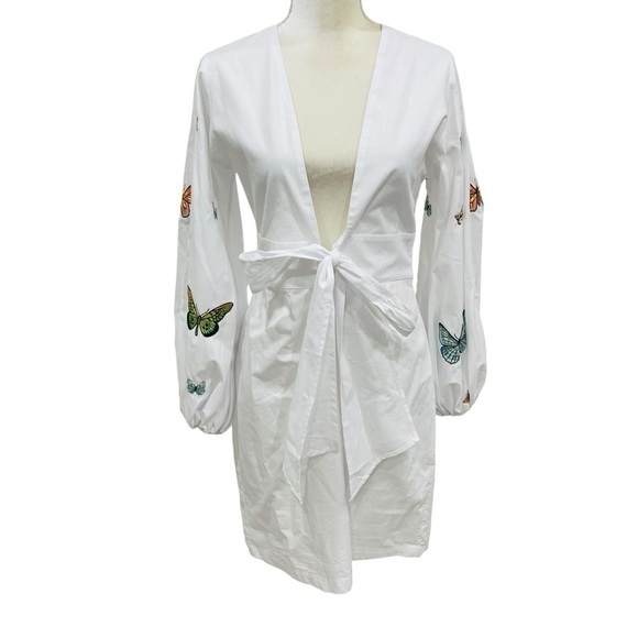 Fanm Mon Larson Butterfly Embroidered Long Sleeve V Neckline Mini Dress NEW $359 - Picture 5 of 15